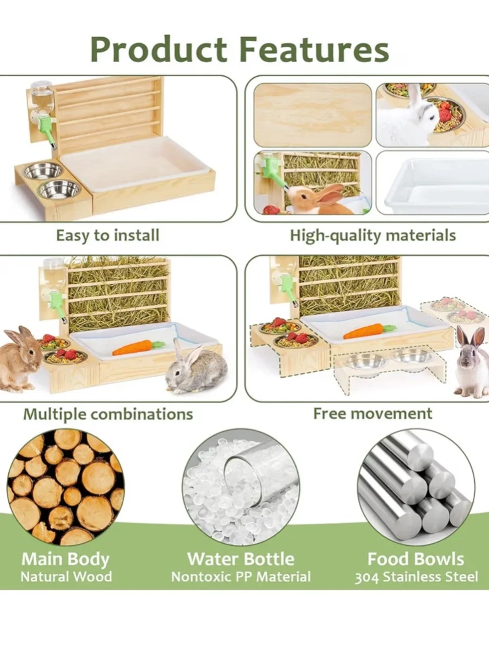 Small Pet Wooden Hay Rack & Feeding Natural Wood Station Guinea Pig Rabbit